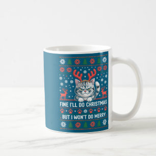 Angry Antler Cat Funny Xmas Ugly Sweater Long Slee Coffee Mug