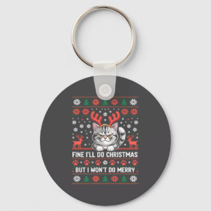 Angry Antler Cat Funny Xmas Ugly Sweater Long Slee Key Ring