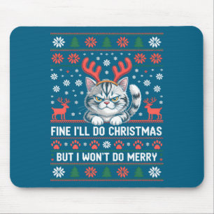 Angry Antler Cat Funny Xmas Ugly Sweater Long Slee Mouse Pad