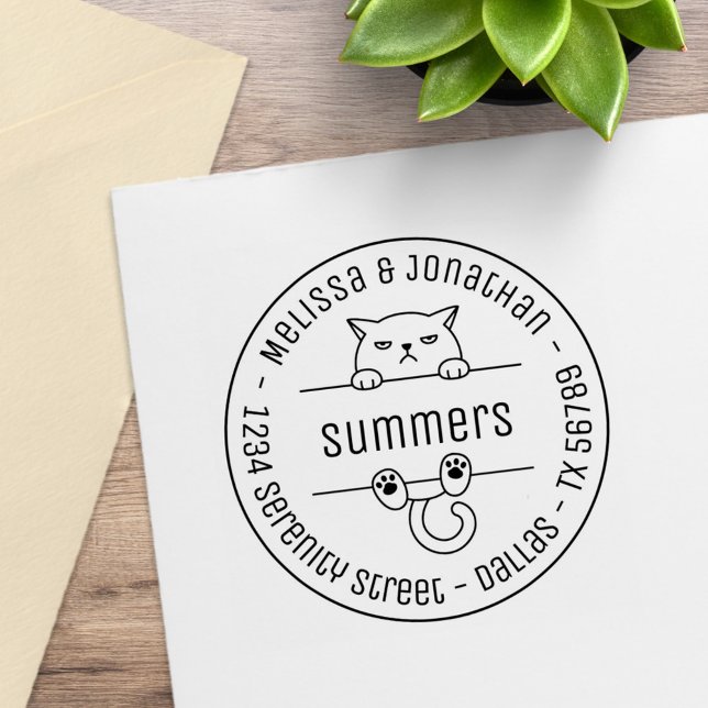 Angry Bad Tempered Cat Round Address 2 Rubber Stamp (Creator Uploaded)
