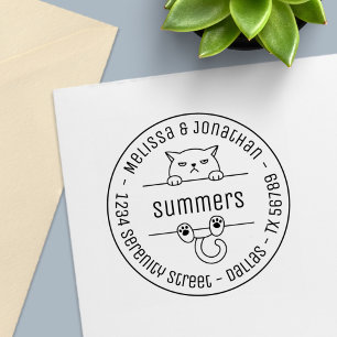 Angry Bad Tempered Cat Round Address Self-inking Stamp