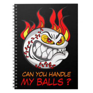 Angry Baseball Ball in Flames with Funny Quote, Notebook