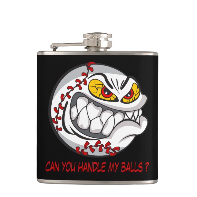 Angry Baseball Black Hip Flask (Front)