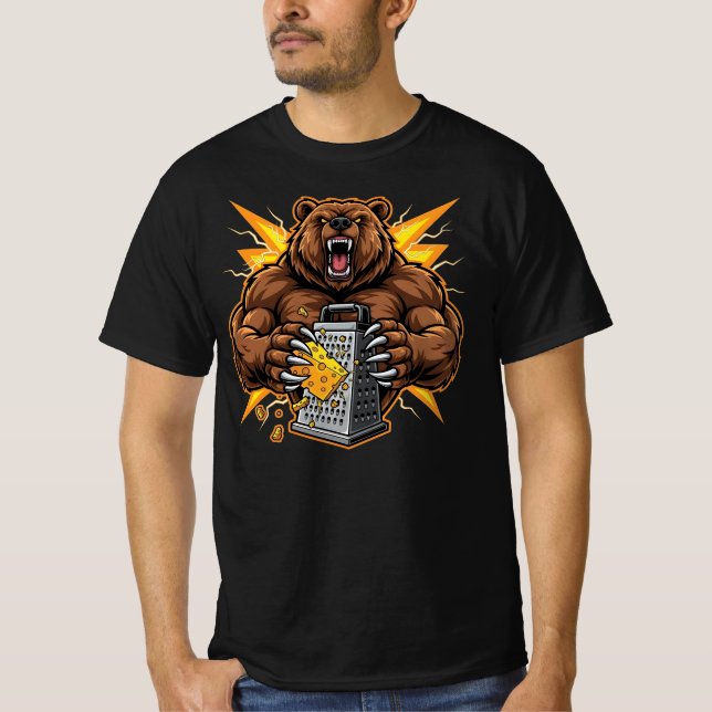 Angry Bear Grating Cheese Grater Hater T-Shirt (Front)
