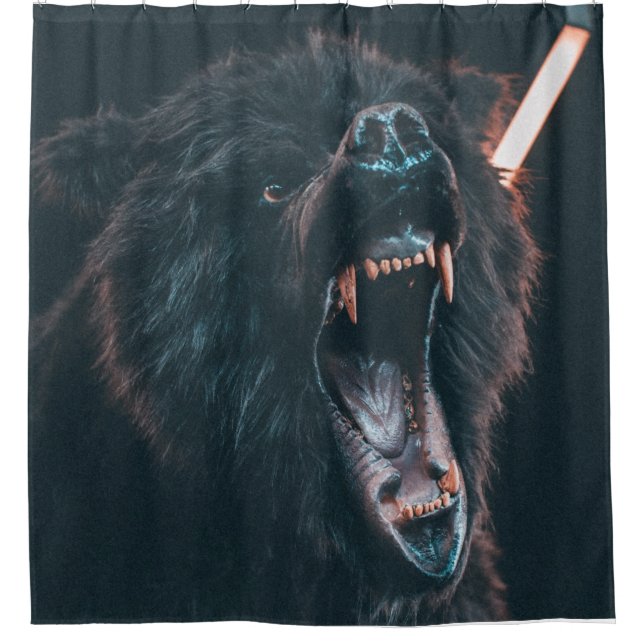 Angry Bear Teeth Black Bear Growl Shower Curtain (Front)
