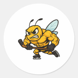 Angry Bee Ice Hockey Player Strong Insect  Classic Round Sticker