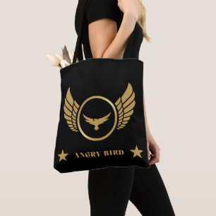Angry Bird Text Gold Elegant Eagle Logo Shoulder Tote Bag