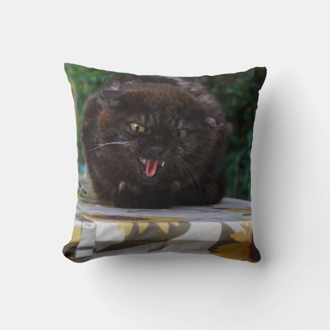 Angry Black Cat Cushion (Front)