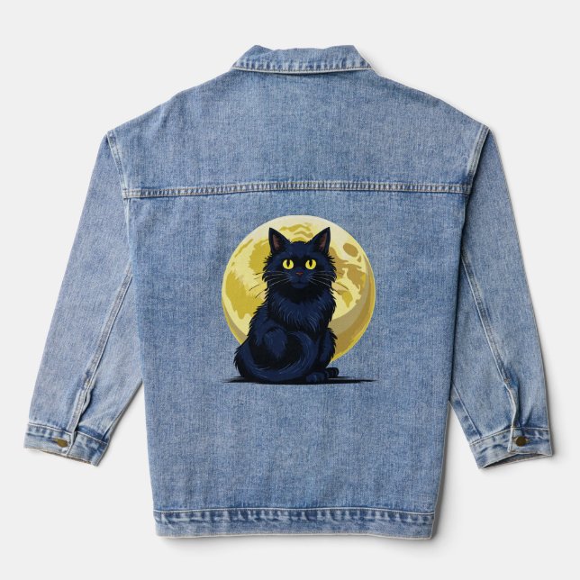 Angry black cat denim jacket (Back)