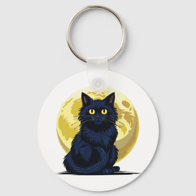Angry black cat key ring (Front)