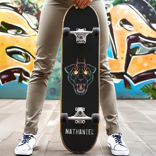 Angry Black Panther Cat Personalised Name Skateboard (Creator Uploaded)