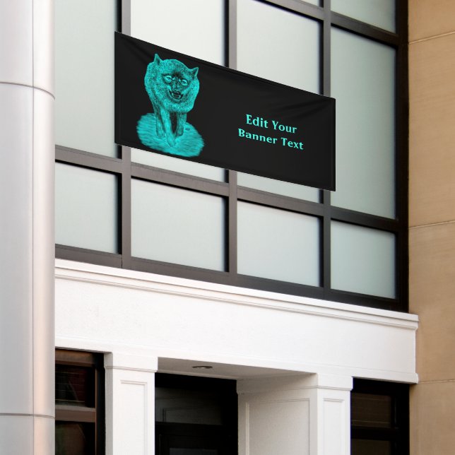 Angry Black Wolf in the Night Banner (Outside Building)