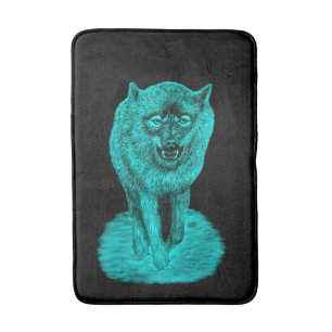 Angry Black Wolf in the Night Bath Mat