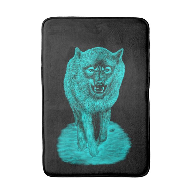 Angry Black Wolf in the Night Bath Mat (Front Vertical)