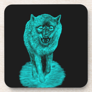 Angry Black Wolf in the Night Coaster