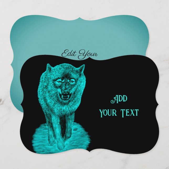Angry Black Wolf in the Night Invitation (Front/Back)