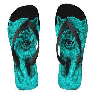 Angry Black Wolf in the Night Jandals