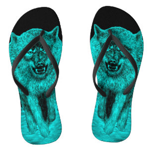 Angry Black Wolf in the Night Jandals
