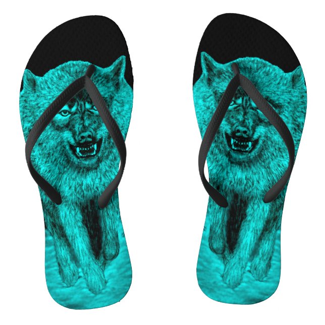 Angry Black Wolf in the Night Jandals (Footbed)