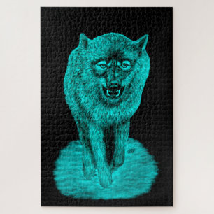Angry Black Wolf in the Night Jigsaw Puzzle