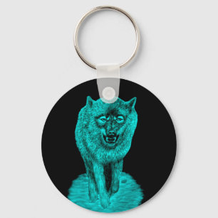 Angry Black Wolf in the Night Key Ring