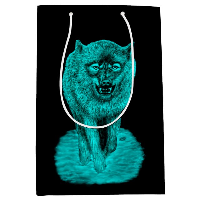 Angry Black Wolf in the Night Medium Gift Bag (Front)