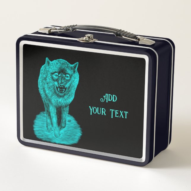 Angry Black Wolf in the Night Metal Lunch Box (Front)