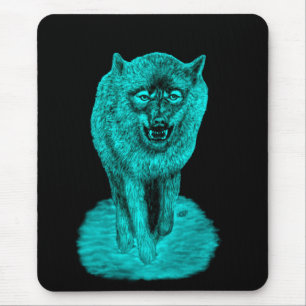 Angry Black Wolf in the Night Mouse Pad
