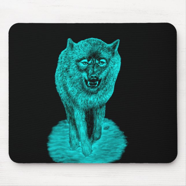 Angry Black Wolf in the Night Mouse Pad (Front)