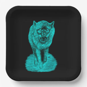 Angry Black Wolf in the Night Paper Plate