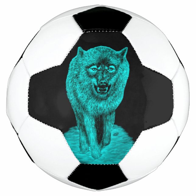 Angry Black Wolf in the Night Soccer Ball (Front)