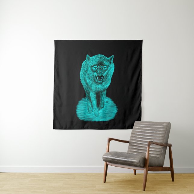 Angry Black Wolf in the Night Tapestry (In Situ)