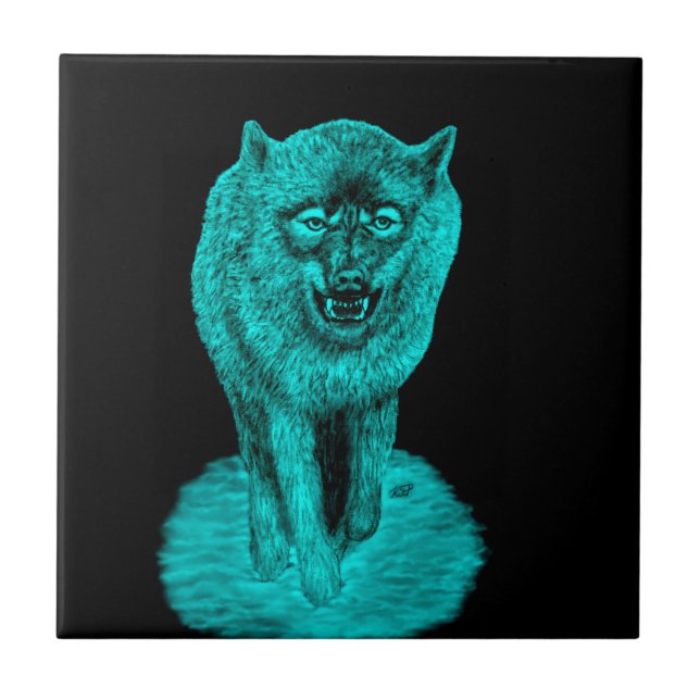 Angry Black Wolf in the Night Tile (Front)