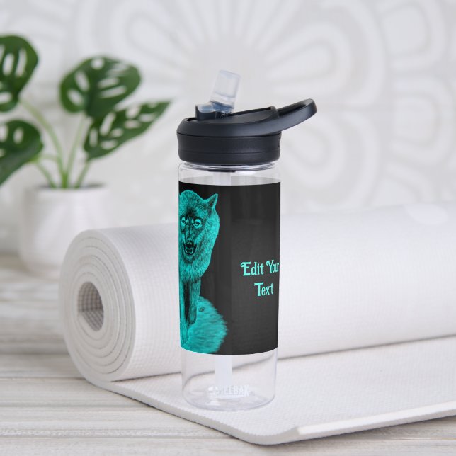 Angry Black Wolf in the Night Water Bottle (Yoga)