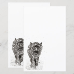 Angry Black Wolf in the Snow , wild Winter