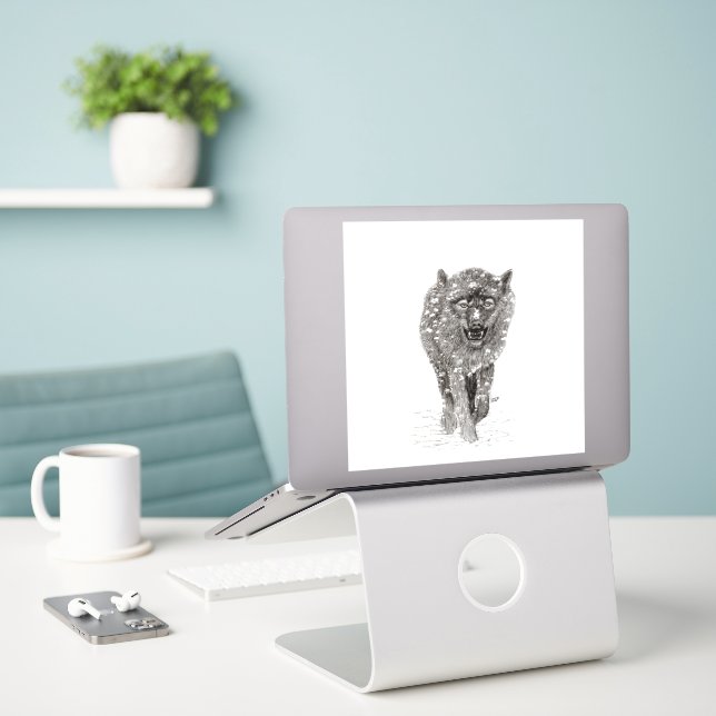 Angry Black Wolf in the Snow , wild Winter (Laptop On Desk)