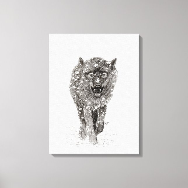 Angry Black Wolf in the Snow , wild Winter Canvas Print (Front)