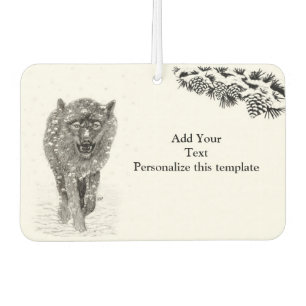 Angry Black Wolf in the Snow , wild Winter Car Air Freshener