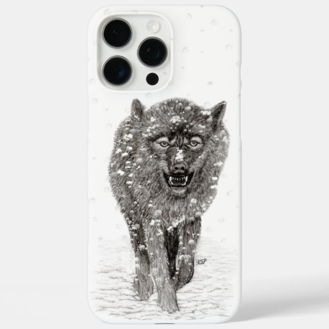 Angry Black Wolf in the Snow , wild Winter Case-Mate iPhone Case (Back)