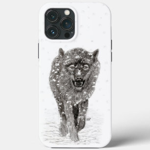 Angry Black Wolf in the Snow , wild Winter iPhone 13 Pro Max Case