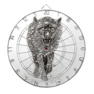 Angry Black Wolf in the Snow , wild Winter Dartboard
