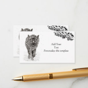 Angry Black Wolf in the Snow , wild Winter Enclosure Card