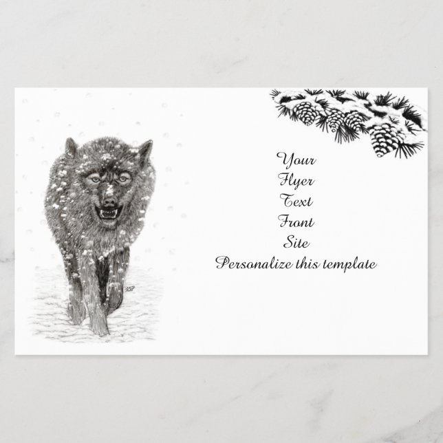 Angry Black Wolf in the Snow , wild Winter Flyer (Front)