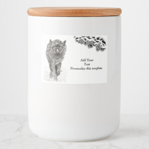 Angry Black Wolf in the Snow , wild Winter Food Label