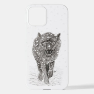 Angry Black Wolf in the Snow , wild Winter iPhone 12 Case