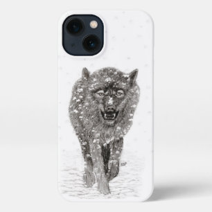 Angry Black Wolf in the Snow , wild Winter iPhone 13 Case