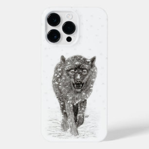 Angry Black Wolf in the Snow , wild Winter iPhone 14 Pro Max Case