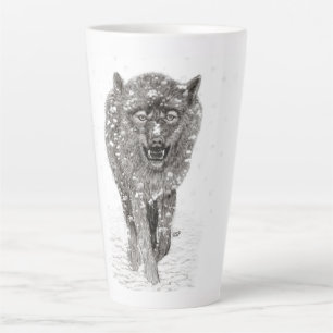 Angry Black Wolf in the Snow , wild Winter Latte Mug