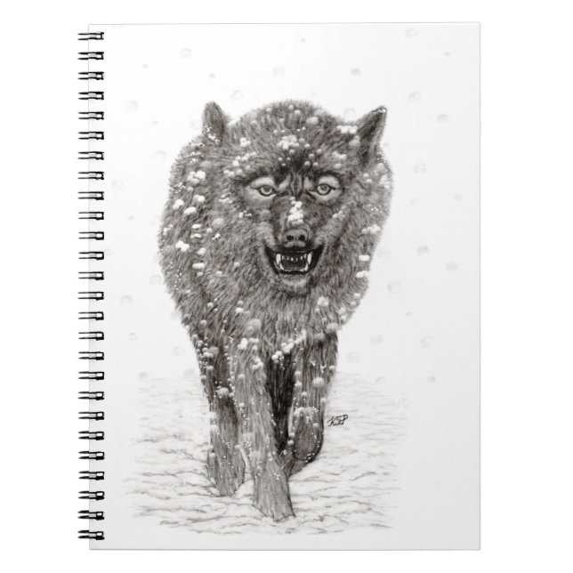 Angry Black Wolf in the Snow , wild Winter Notebook (Front)
