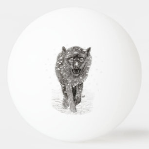 Angry Black Wolf in the Snow , wild Winter Ping Pong Ball